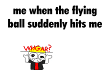 a black and white poster that says `` me when the flying ball suddenly hits me '' .