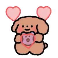a cartoon dog with hearts on its ears is holding a heart