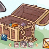 a cartoon drawing of a treasure chest filled with gems