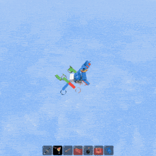a screenshot of a video game with a person holding a gun in the air