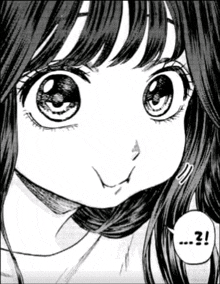 a black and white drawing of a girl with a speech bubble that says 3 .