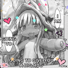 a picture of a girl with the words going to give you a big hug on it