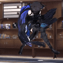 a video game character is jumping in the air in a room