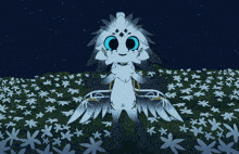 a drawing of a white animal with a blue eye