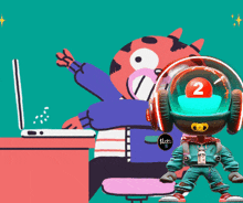 a cartoon character wearing headphones has the number 2 on his helmet