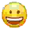 a pixel art of a smiley face with a big smile on it .