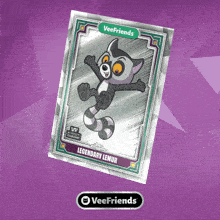a veefriends legendary lemur card is displayed on a purple background