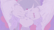 a girl with purple nails is covering her eyes
