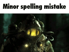 a picture of a scuba diver with the words minor spelling mistake below him
