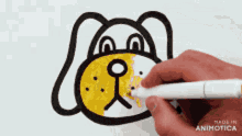 a person is drawing a dog with a marker and says made in animatica