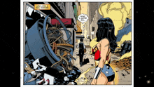 a comic book page shows wonder woman and a man walking down a city street