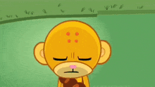 a cartoon character with a green helmet on looks angry