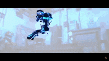 a cartoon character is flying through the air