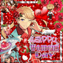 a greeting card for women 's day with a man in a plaid shirt