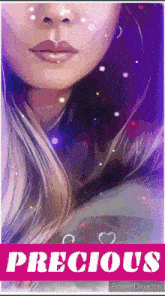 a painting of a woman 's face with the word precious on the bottom