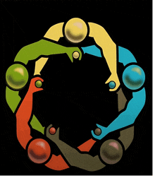 a group of people are standing in a circle with their arms around each other