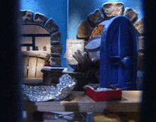 a blue door with a sign on it that says ' sheep controlled ' on it