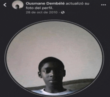 a black and white photo of a young man with the name ousmane dembelé on the bottom