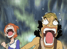 a cartoon of a man and woman with their mouths open