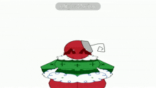 a cartoon character with a bucket on his head is wearing a sweater with crosses on it
