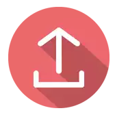 a red circle with a white arrow pointing up