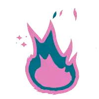 a drawing of a pink and blue flame with a star in the background
