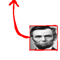 a picture of abraham lincoln with a red arrow pointing upwards