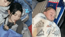 a woman and a child are sleeping next to each other .