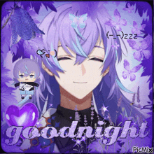 a picture of a man with purple hair and the words goodnight