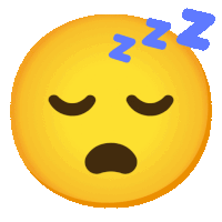a yellow smiley face is sleeping with blue zzz letters behind it
