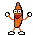 a pixel art illustration of a banana with arms and legs and a face .