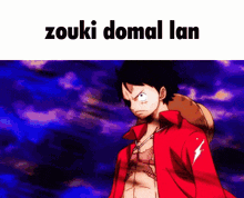 a picture of monkey d luffy from one piece with the words zouki domal lan above him
