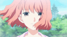 a drawing of a girl with short pink hair