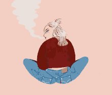 a drawing of a woman smoking a cigarette with smoke coming out of her mouth