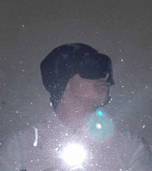 a person taking a picture of themselves in a dirty mirror