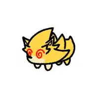 a cartoon drawing of a yellow hedgehog with red eyes and a swirl in his eyes .