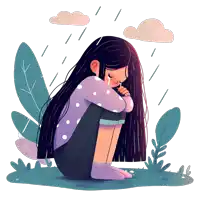 a drawing of a girl kneeling down in the rain