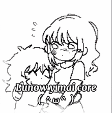 a pixel art of a man and woman hugging with the words lunowy mai core above them
