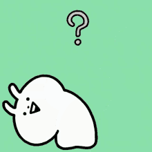 a cartoon drawing of a rabbit with a question mark behind it