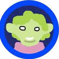 a cartoon drawing of a person with green hair