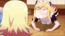 a cartoon girl in a maid outfit is making a face