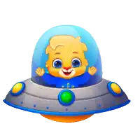 a cartoon character is flying in a flying saucer