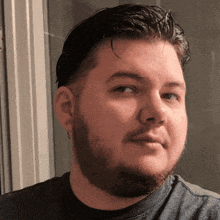 a man with a beard wearing a black shirt looks at the camera