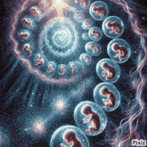 a painting of a spiral of embryos with pixiz written on the bottom