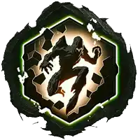 a silhouette of a monster in a circle with a green light behind it