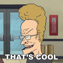 a cartoon character says that 's cool in white letters