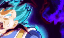 a cartoon character with blue hair is screaming