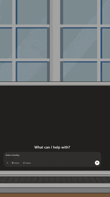 a computer screen shows a drawing of a horse with the words " what can i help with " at the bottom