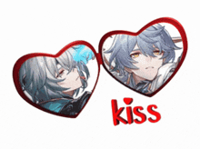a couple of hearts with the word kiss on the bottom right