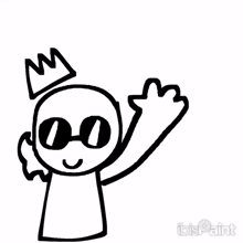a black and white drawing of a cartoon character with a crown on his head and sunglasses .
